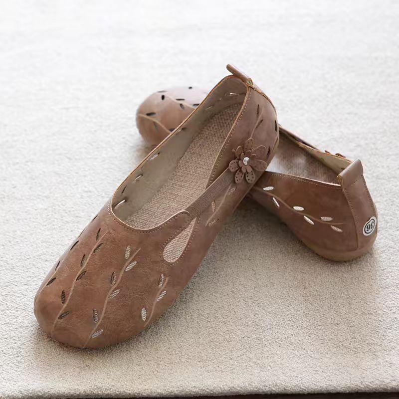 Yoxier Linnen holle ademende sandalen dames platte zool zachte zool leren schoenen ronde neus Romeinse schoenen casual werkschoenen lente zomer 40 gebroken witte kleur
