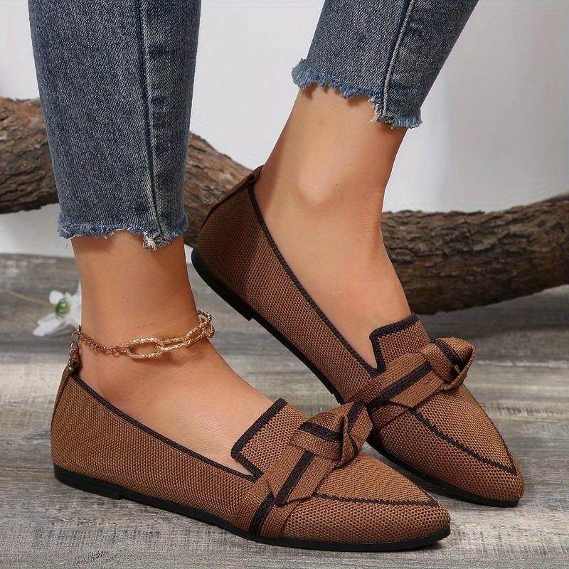 LaLaShoes Dames Chic Knot Flat Shoes - Zachte gebreide instappers met spitse neus - Ultracomfortabel en ademend voor dagelijkse stijl 37 bruin