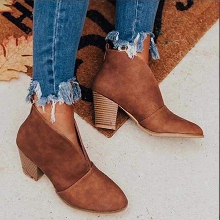 Shoes Family Dames Enkellaarsjes Gestapelde Hak Laarzen Chelsea Laarzen PU Botas Zapatos Blokhakken voor Dames Coturno Feminino 35 zwart