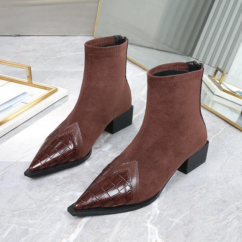 SmoothWalk Wear 2024 Lente Herfst Dames Enkellaarsjes Mode Puntige Neus Korte Botas Dames Elegante Lage Hak Schoenen Winter Dames Pumps 43