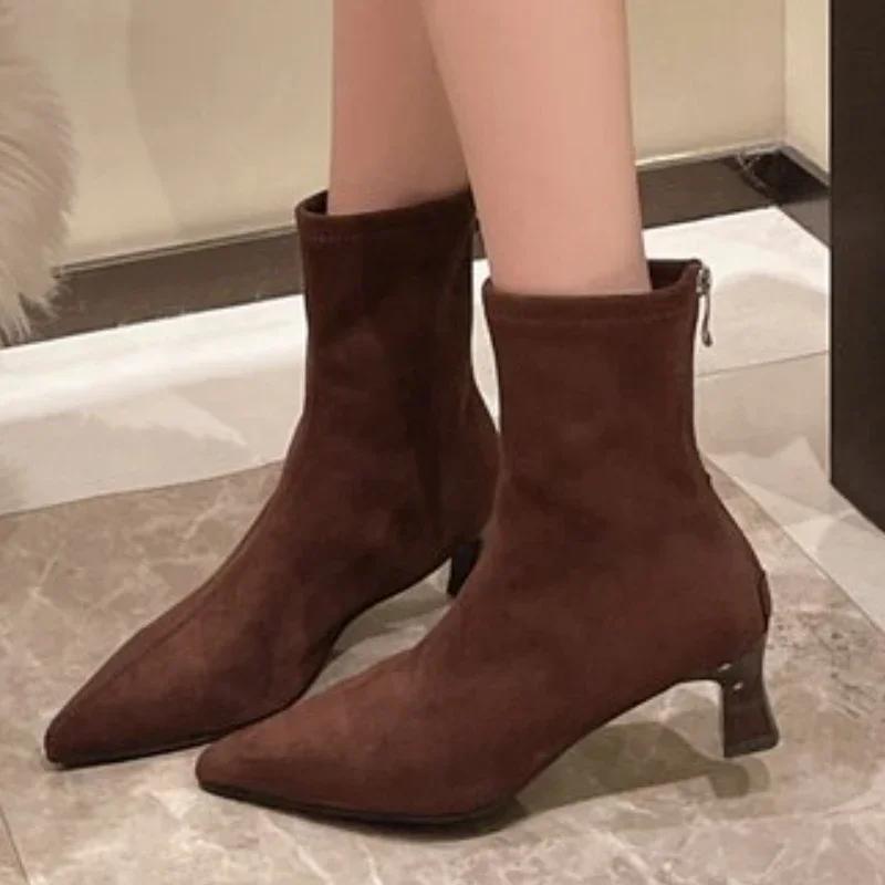 Footwear Finds Autumn Women Sexy Pointed Toe Stretch Ankle Boots Short Botas Shoes Fashion Partys Stiletto High Heel Socks Botas Botas De Mujer 42 zwart