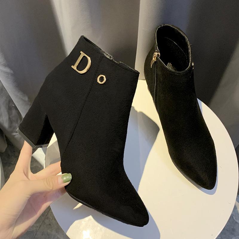 Shoes Arena Suède Martin-laarzen voor dames, herfst 2023, met rits aan de zijkant en dikke hak - Trendy Europese en Amerikaanse grote maten 42 kaki