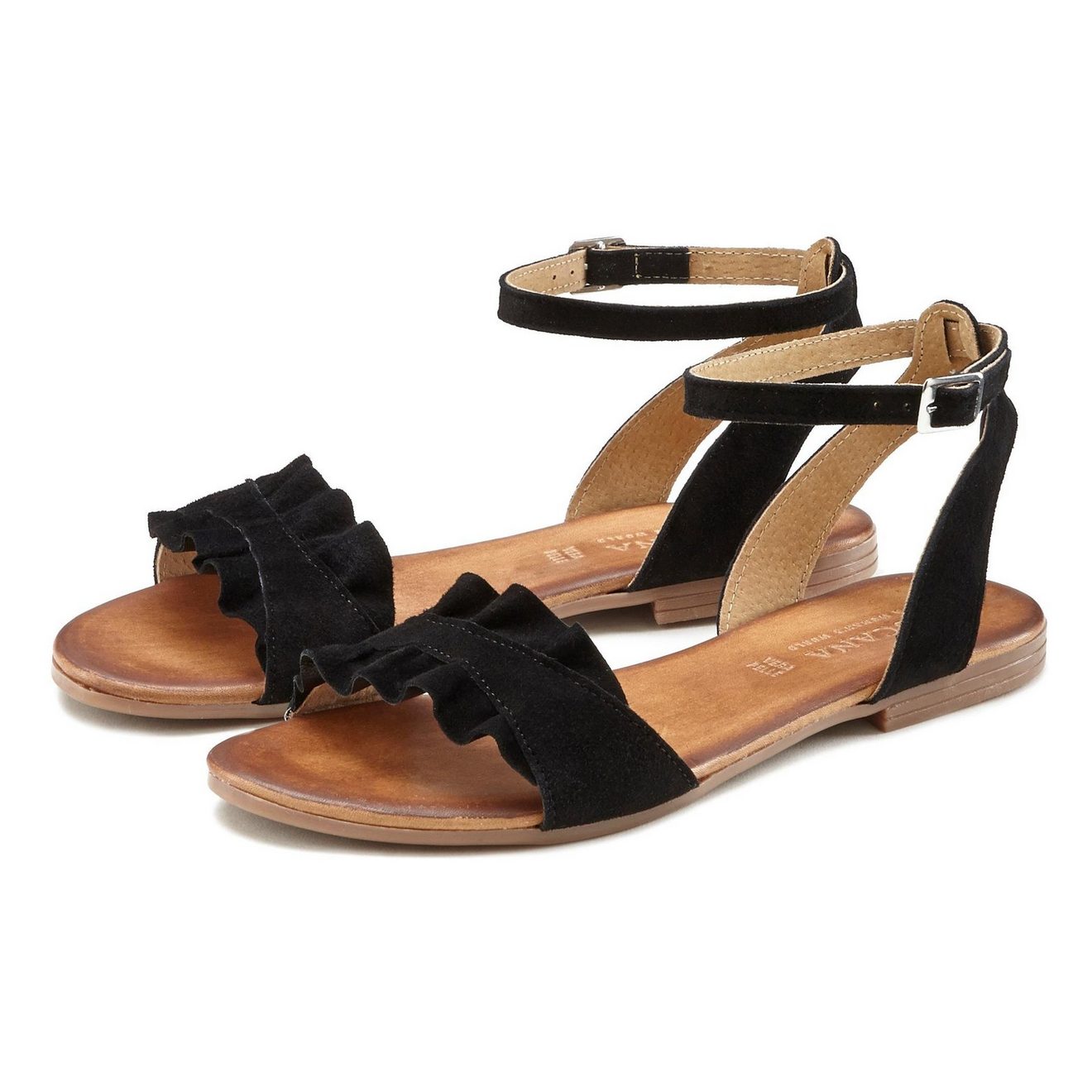 Lascana Sandalen Zomerschoen Sandalette, zomerschoen van hoogwaardig leer met kleine ruches