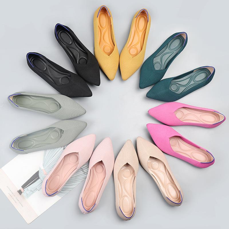 Tringa Damesschoenen Lente Zomer Herfst Nieuw Luipaardprint Effen Kleur Ballerina's Gebreide Comfortabele Puntige Schoenen Platte Schoenen Plus Size 38 hemelsblauwe kleur