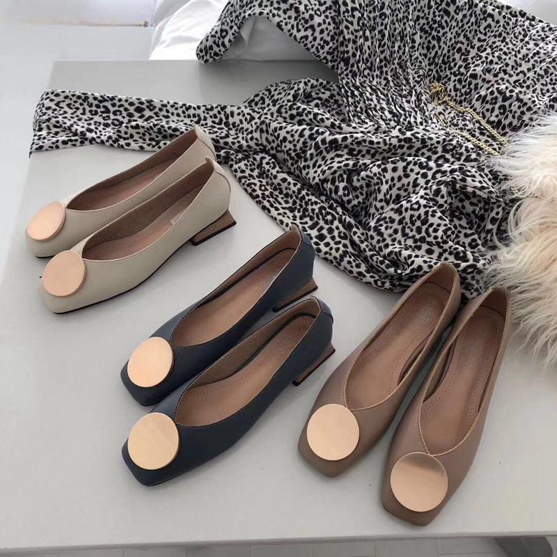 CIXI Vrouwen Flats Schoenen Lage Houten Hak Ballet Vierkante Teen Ondiepe Gesp Merk Schoenen Slip Op Loafer Big Size Mujer 41 beige