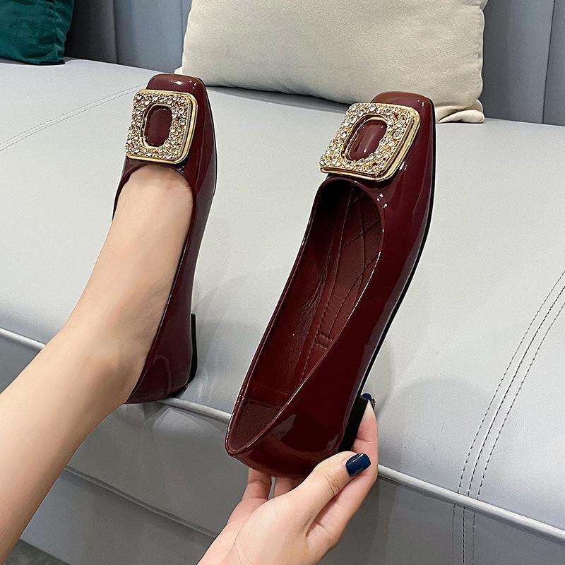 Umsif Damesschoenen van imitatieleer Platte schoenen met vierkante neus en metalen gesp Comfortabele instapschoenen voor dames Casual loafers Nette schoenen voor avondbruiloft 44 zwart