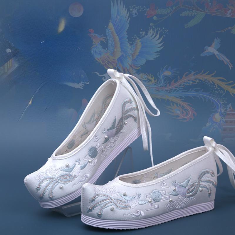 L.RIDING PULO Lente- en herfstkralen Hanfu-schoenen, antieke geborduurde damesschoenen, schuine hakken, verhoogde en verhoogde hoofdschoenen 37