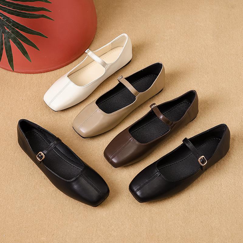 Umsif Mary Jane-schoenen voor dames, antislip ballerina's met verstelbare band, casual werkschoenen voor dames, comfortabele vierkante gesloten teen flats, nette schoenen 37 donkerbruine kleur