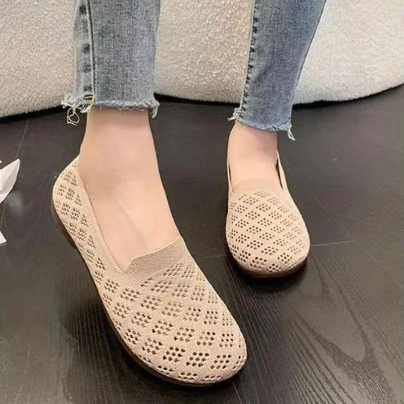 Gtimeshoes Zomer Mesh Stoffen Ademende Flats Damesschoenen Ventilerend Kant Vrijetijdsschoenen Mom Schoenen Comfort Casual Licht Sneakers 37 beige