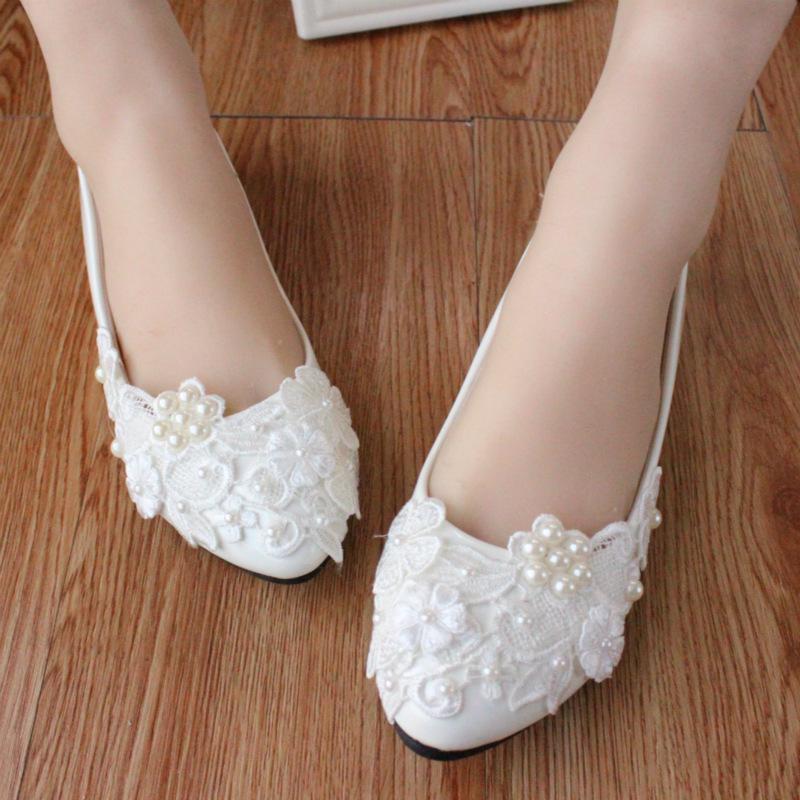 VantaGoods Elegante platte witte bruids- en bruidsmeisjesschoenen met hoge hakken - comfortabele grote maten bruidsschoenen Size 42