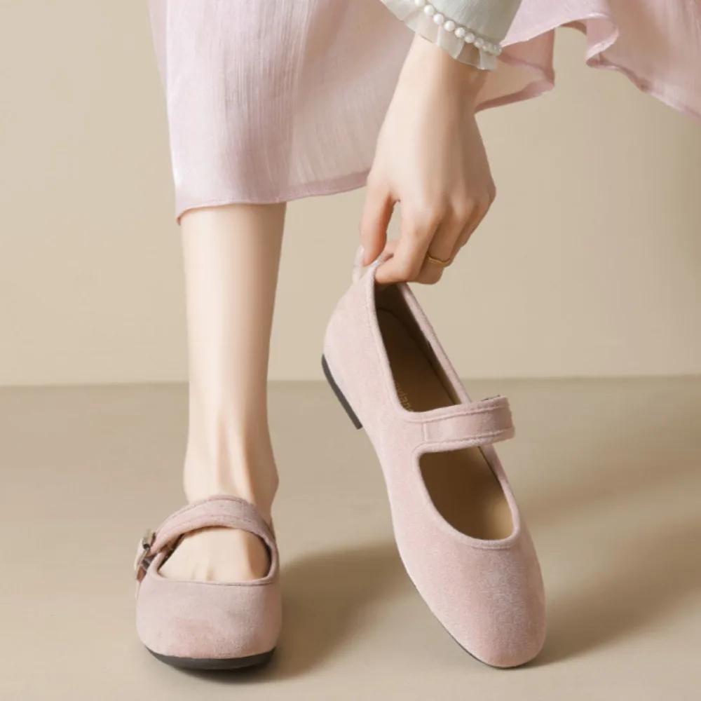 Feiran Home Center-3 Platte damesschoenen Franse retro Mary Jane-schoenen met platte bodem, ondiepe mond, zachte zool, balletschoenen, platte damesschoenen 41 roze