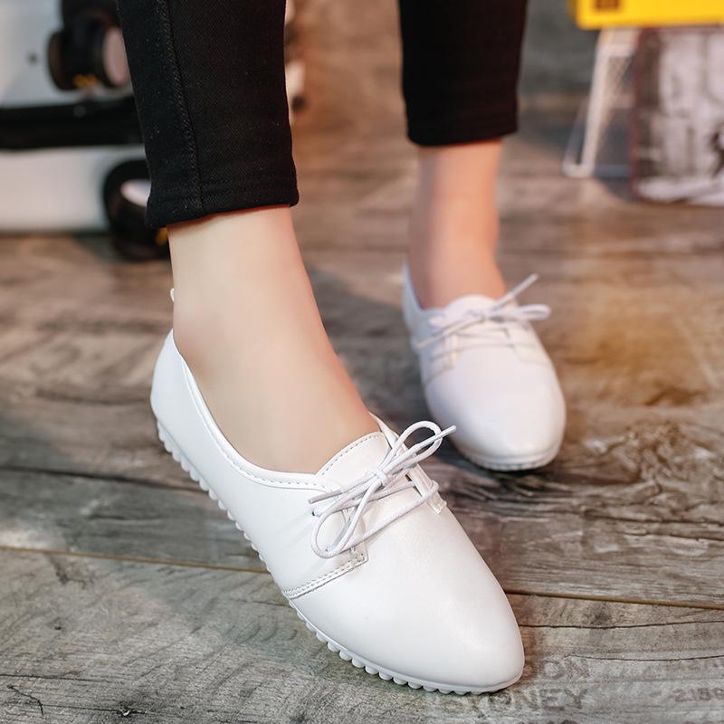 Yoxier Veterschoenen voor dames met puntige Koreaanse platte schoenen met werkschoenen 40 zwart