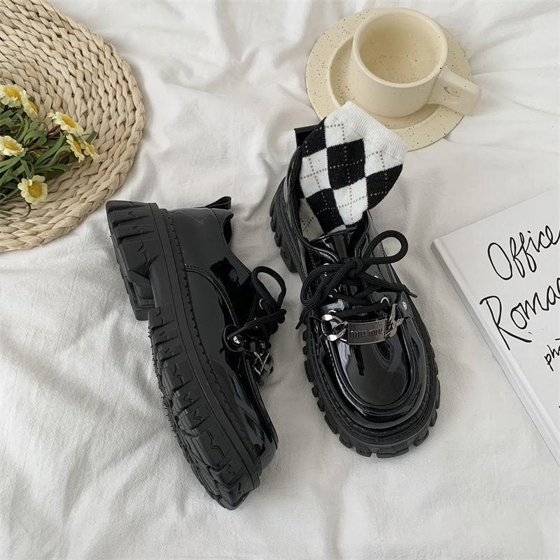 BEYIII2 Zwarte, verborgen lift Britse leren schoenen All-Match damesschoenen Jk Retro Loafers Platformschoenen Mary Jane schoenen 40