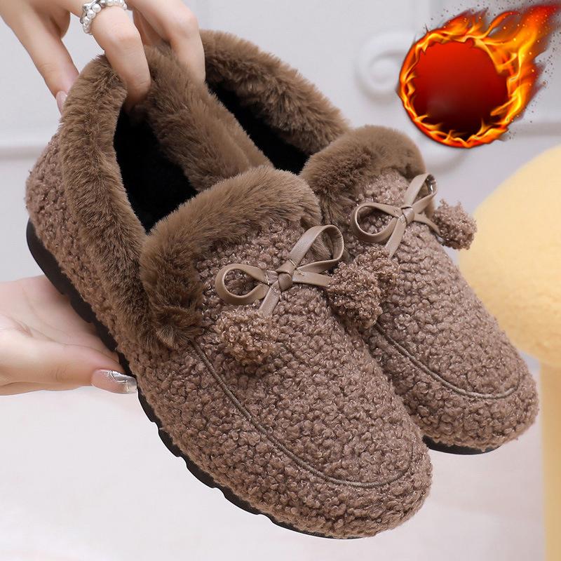 Cpcoepax Dames Winter Loafers van imitatiebont Warme, gezellige slipper met polar fleece voering Antislip huisschoenen voor binnen Buiten Platte schoenen met vlinderdas voor dames 40
