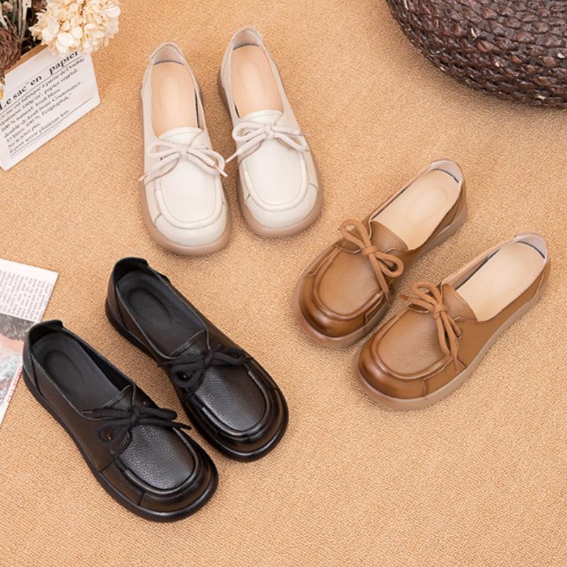 L.RIDING PULO Eerste laag rundleer All-season Superzachte zool Ondiepe damesschoenen Antislip platte zool damesschoenen 38 beige