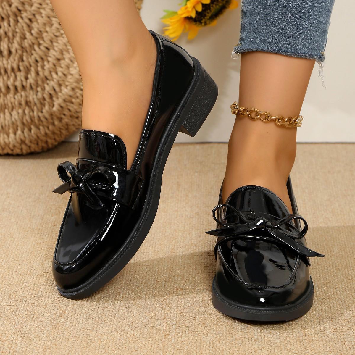 Shoes Arena 2024 Britse leren damesloafers: Zwarte strik, veelzijdige casual stijl voor lente en herfst 35 zwart