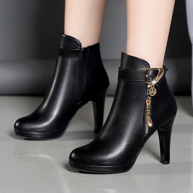 Ki Wi Mode Dames Laarzen Herfst Enkellaarsjes Dames Ronde Neus Dunne Hak Rits Casual Damesschoenen 34 zwart