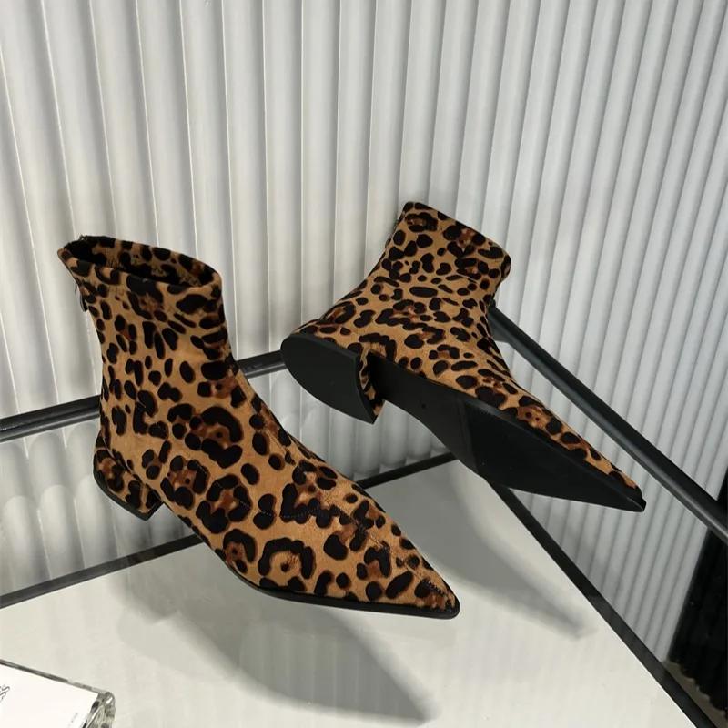 Shoes Family Dameslaarzen Nieuwe lente Stiletto hak enkellaarsjes Modieuze luipaardprint Zijrits Grote maat Medium hak enkellaarsjes 38