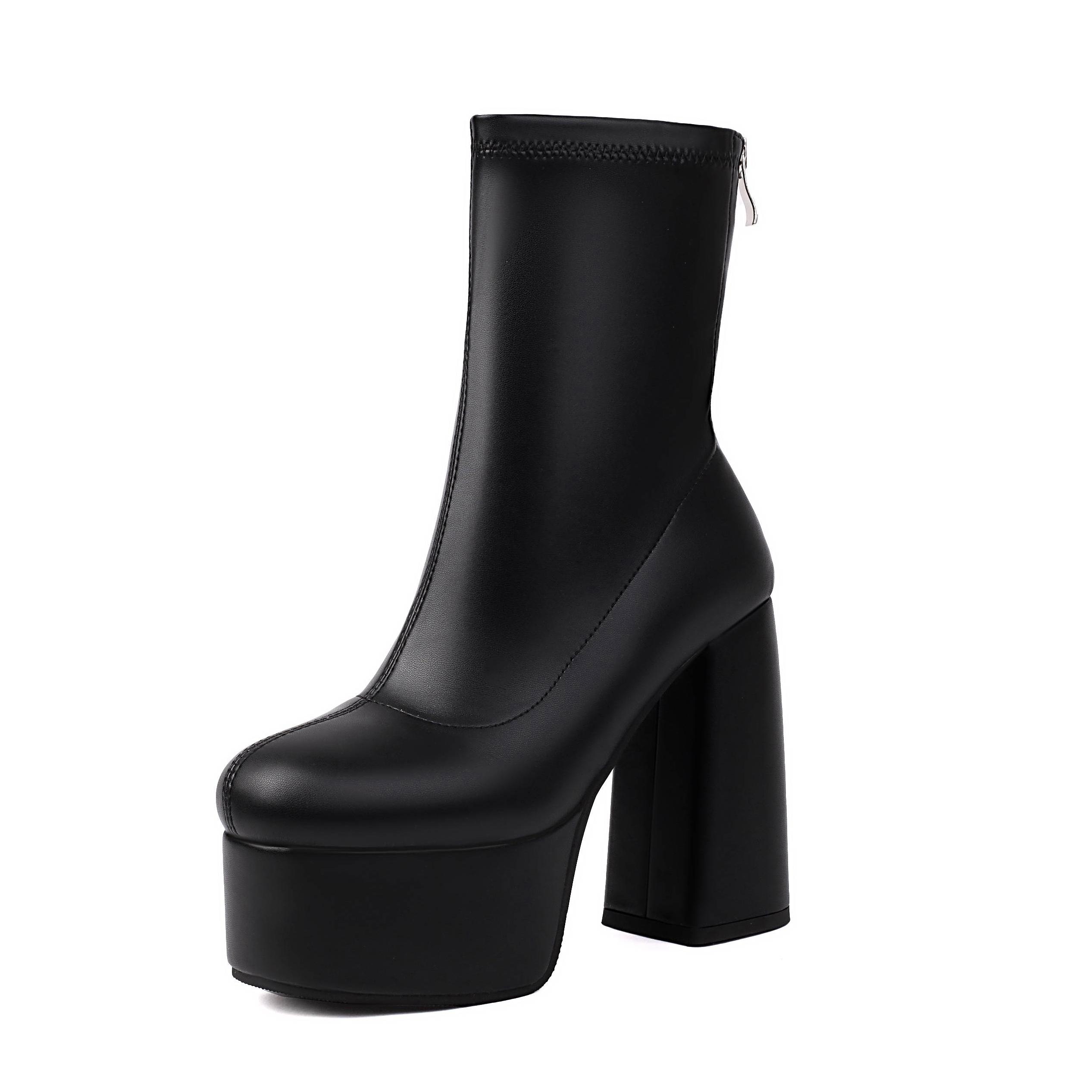 Krazing Pot PU Herfst Winter Schoenen super Hoge Hakken maat 48 Super Maat Waterdichte Laarzen Ronde Neus Houd Warm rits Maat 47 Enkellaarsjes 36 wit