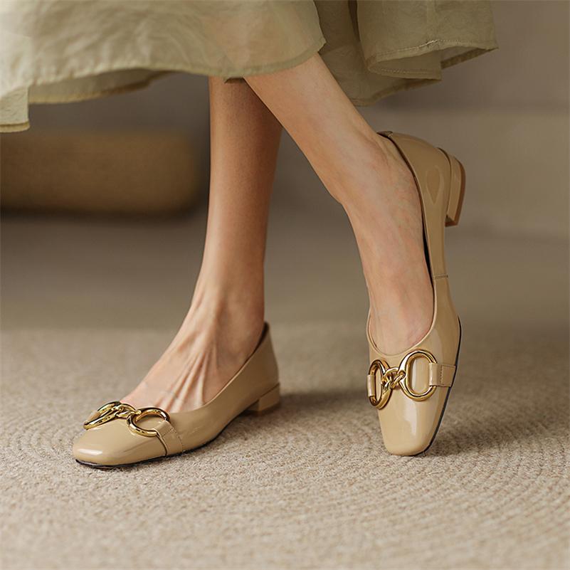 Meotina Dames Loafers Schoenen Echt leer Platte schoenen Metalen decoratie Vierkante neus Damesschoenen Lente Herfst Wijnrood 33-41 39 wijnrode kleur