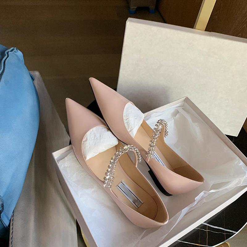 Meotina Vrouwen Mary Janes Puntschoen Flats Kristal Ondiepe Beknopte Brand Design Dames Mode Carrière Schoenen Zomer Wit Roze 40 37 roze