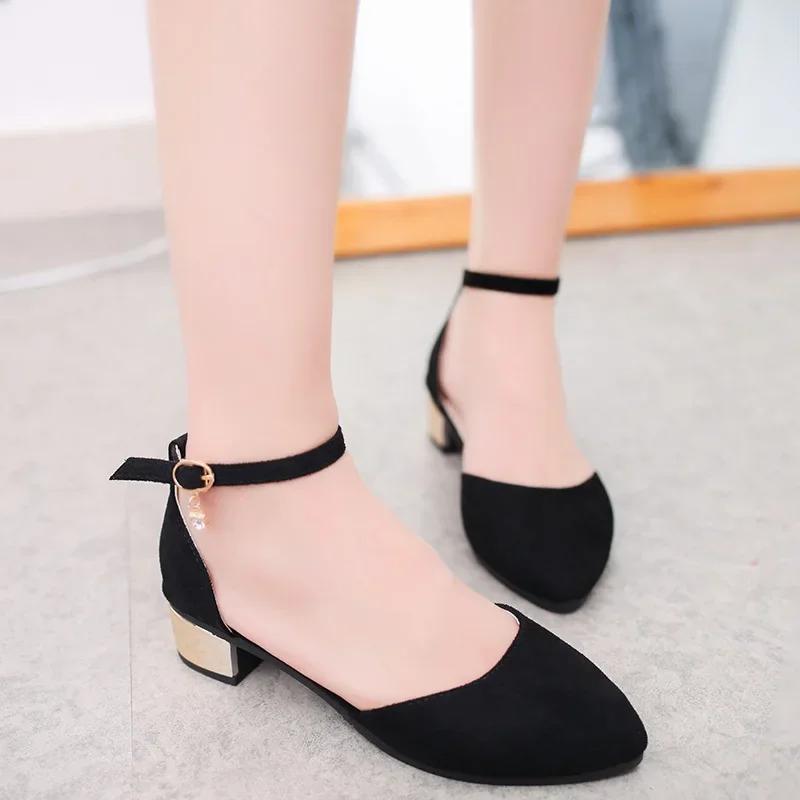 Shoes Family Platte schoenen met puntige neus, casual enkelbandje, gesp, comfortabele balletschoenen in grote maten, damesschoenen met platte leren schoenen 37