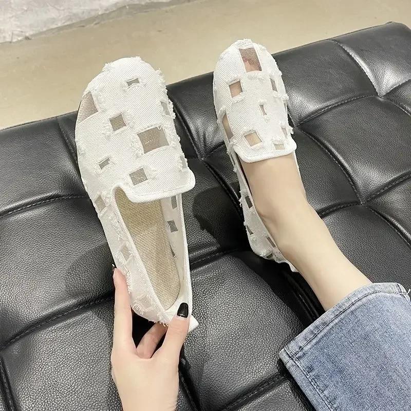 Feiran Home Center-3 Dames Mesh Platte Bodem Uitgeholde Doek Schoenen Zomer Ademend Grote Maat Enkele Schoenen Casual Schoenen Dames Damesschoenen 40 zwart