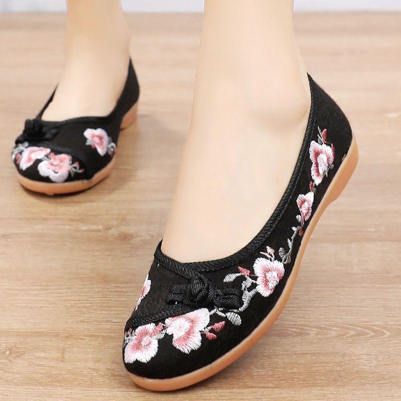 Yoxier Geborduurde stoffen schoenen Retro etnische stijl dames geborduurde schoenen Platte vrijetijdsschoenen Ademende mesh-schoenen 40