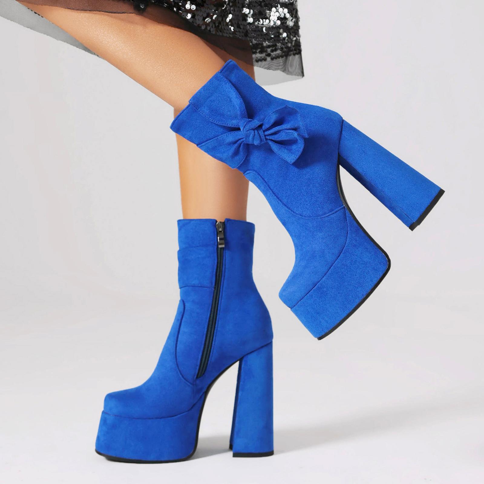 DONGYUN Footwear 8. Herfst en winter nieuwe laarzen dames hoge hak korte laarzen sexy waterdichte platform dikke hak grote maat korte laarzen 43 diepe champagnekleur