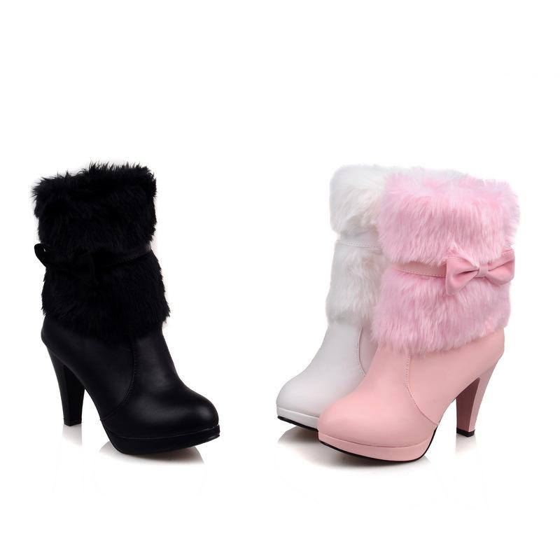 DONGYUN Footwear 7/Korte dameslaarzen met hoge hakken, modieus en warm in herfst en winter, pluche laarzen, oversized en veelzijdige schoenen met hoge hakken 40 roze