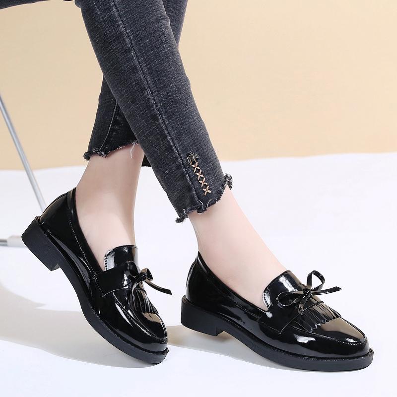 Gtimeshoes Rimocy Zwarte Patentleren Dames Loafers Platform Slip-on Schoenen voor Dames Lente Britse Kwastje Casual Flats Schoenen Vrouw 42 zwart
