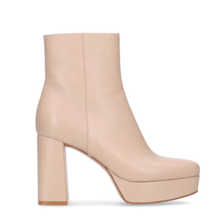 Krazing Pot Koe Leer Herfst Winter Schoenen Street Wear Dikke Hoge Hakken Mode Laarzen Waterdichte Vrouwen Warm Houden Enkellaarsjes 46 abrikoos