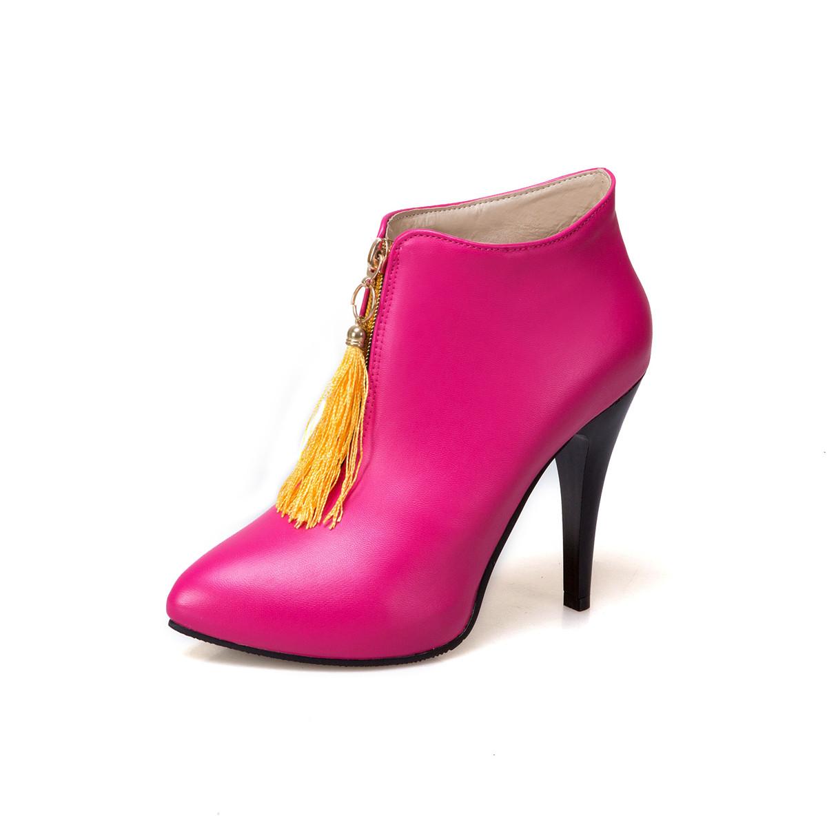 DONGYUN Footwear Korte dameslaarzen met hoge hakken, veelzijdige laarzen met smalle hakken en kwastjes, nieuwe oversized laarzen voor de herfst en de winter 43 rood