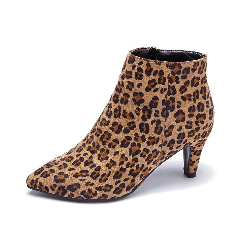 AAFFLL SHOES Herfst en winter hoge hakken stiletto schoenen laarzen spitse neus suède rits damesschoenen 43 kleur luipaardprint