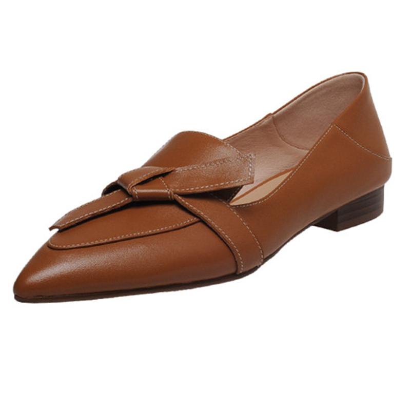 Meotina Flats Schoenen met Puntige Neus Dames Natuurlijk Echt Leer Loafers Schoenen Boog Instapschoenen Dames Platte Casual Schoenen Beige 38 bruin
