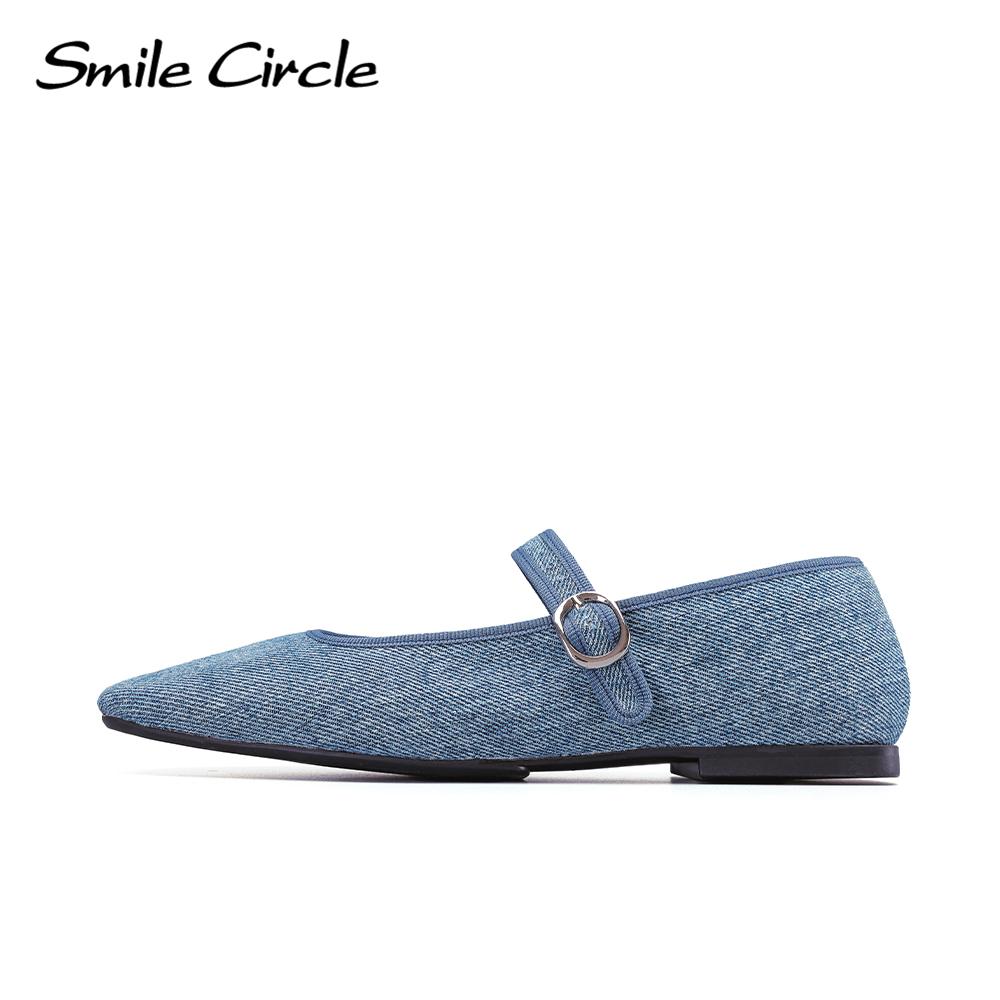 Smile Circle Mary Jane Dames Ballet Flats Schoenen Denim Comfortabele Zachte Ronde Neus Platte Schoenen voor Dames 42 blauw