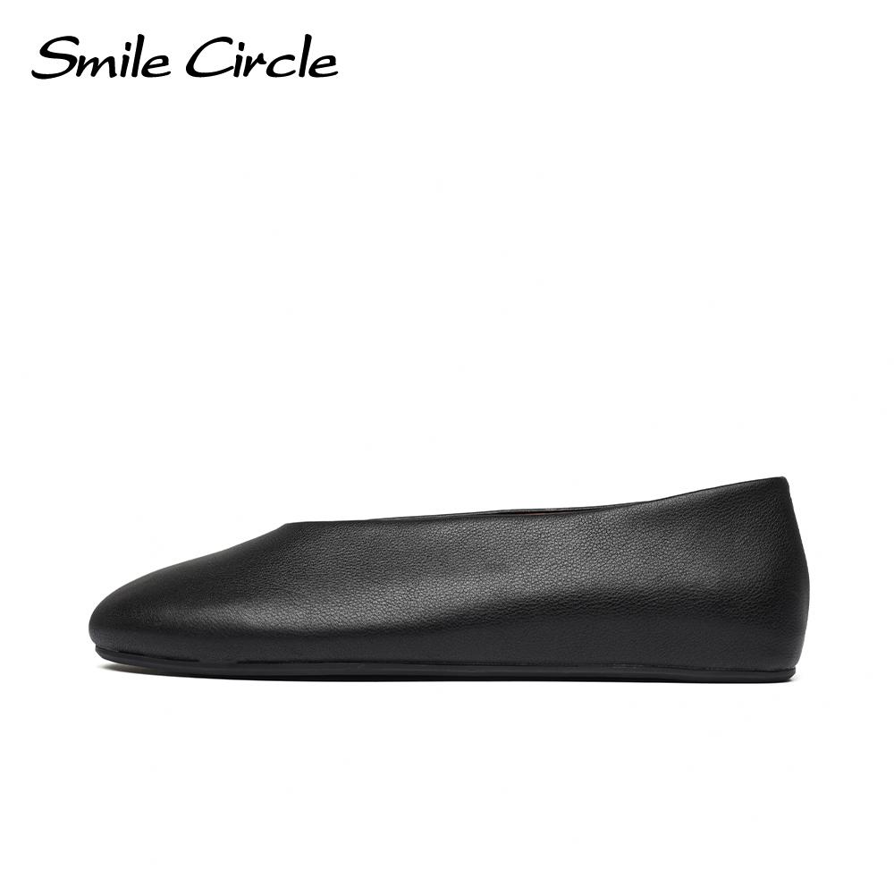 Smile Circle Leren ballerina's voor dames Eenvoudige en comfortabele ronde neus platte schoenen 36 zwart