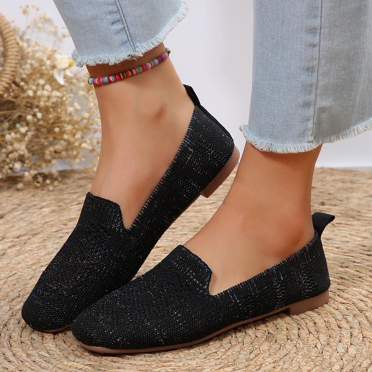 Cheese Shoes 2024 NIEUWE effen kleur vierkante neus mesh loafers ondiepe dames flats schoenen zachte onderkant gebreide flats mesh schoenen casual slip-on bootschoenen 40