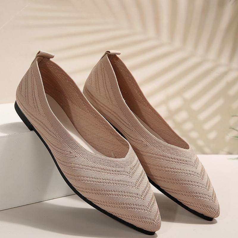 Tread Trend Dames Puntige Teen Platte Schoenen Effen Kleur Gebreide Instappers Casual Ademende Ballet Flats Dames Platte Schoenen Loafers Dames 43 kaki