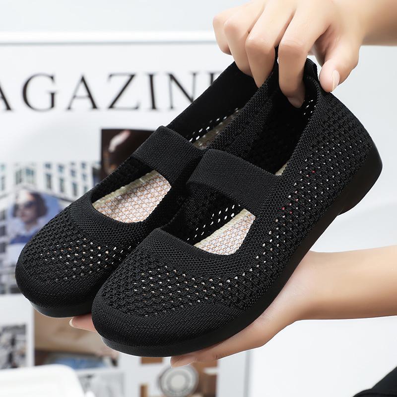 Kuma Dames effen kleur Mary instapper gebreide ademende platte lichtgewicht schoenen dagelijkse comfortabele schoenen met zachte zool 36 zwart