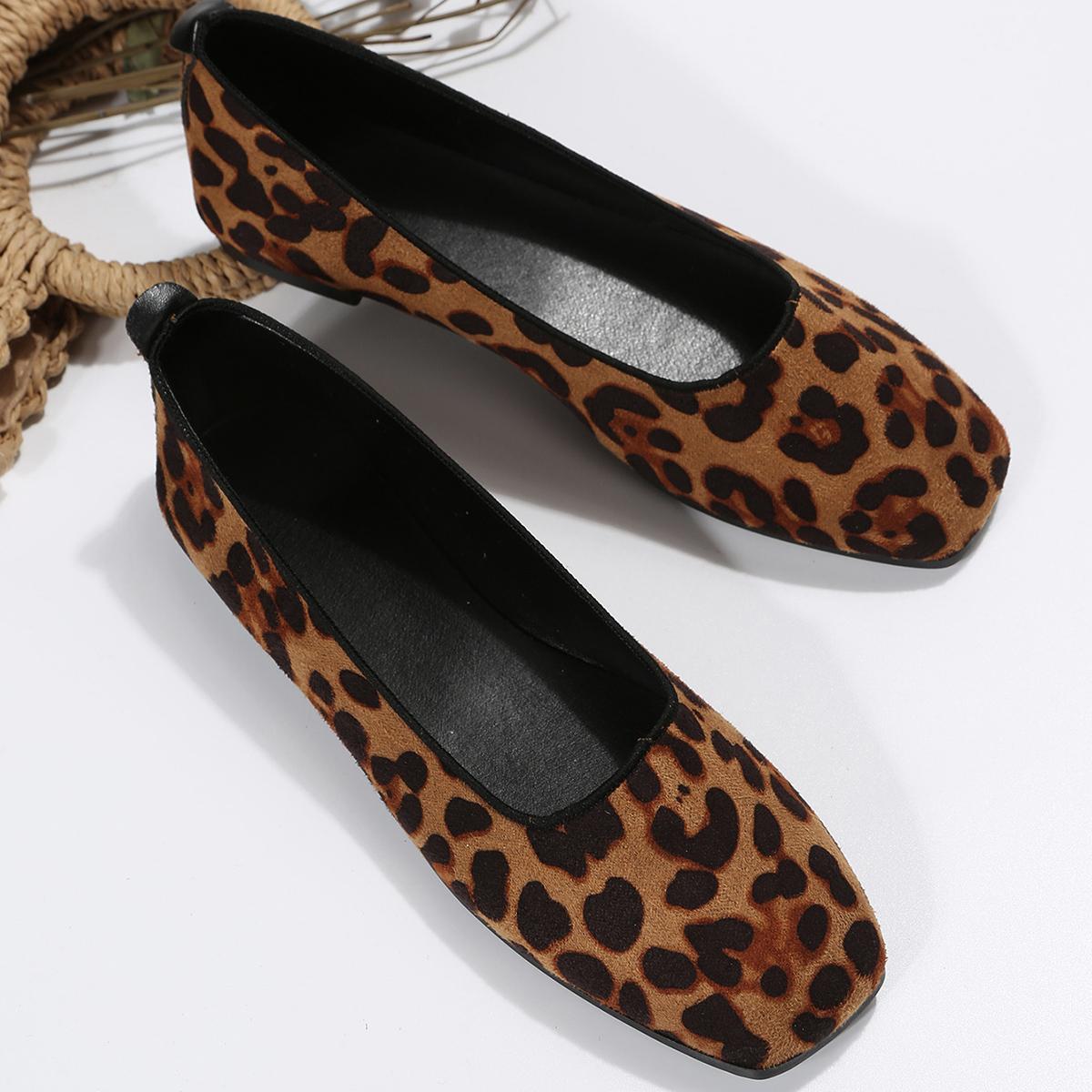 BeautyFeet Vrouwen Loafers Flats Luipaard Vierkante Teen Casual Vrouwen Schoenen Nieuwe Comfortabele Wandelschoenen Slip op Ondiepe Schoenen 35 kleur luipaardprint