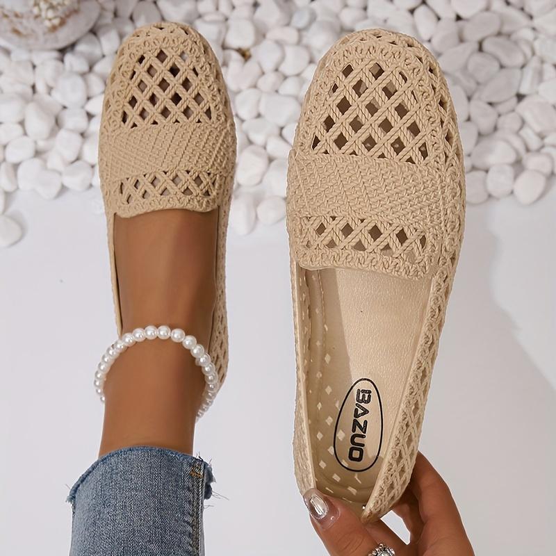 LaLaShoes Dames Hollow Out Flat Sandalen, Effen Kleur Ronde Neus PVC Slip On Schoenen, Casual Zomer Strand Sandalen 40 kaki