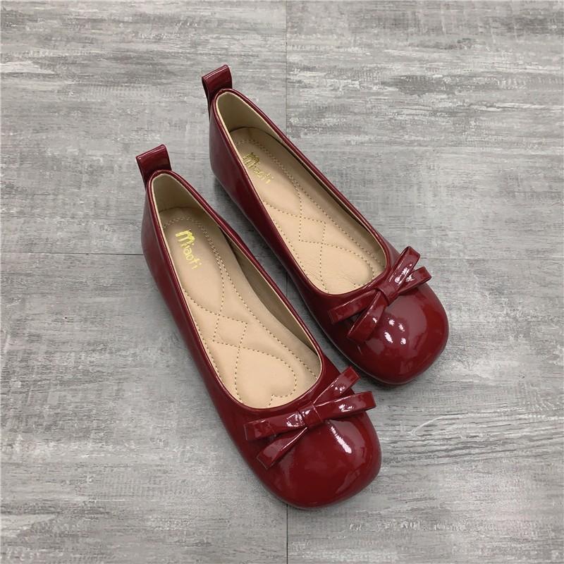 Tread Trend Ballerina's Dames Platte Schoenen Comfort Antislip Dames Loafers Leren Flats Elegante Strik Dames Enkel Schoenen Moeder's Schoenen 40 wijnrode kleur