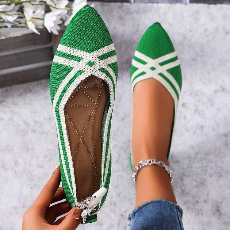 SmoothWalk Wear Dames Puntige Teen Platte Schoenen Effen Kleur Gebreide Instappers Casual Ademende Ballet Flats Dames Platte Schoenen Loafers Dames 36 groen