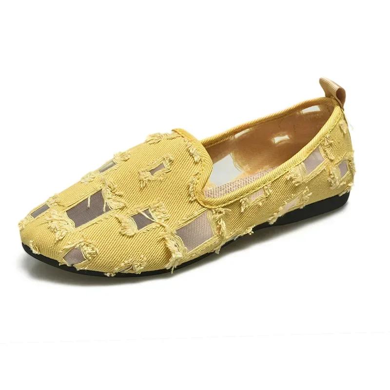 SmoothWalk Wear Dames Mesh Platte Bodem Uitgeholde Doek Schoenen Zomer Ademend Grote Maat Enkele Schoenen Casual Schoenen Dames Damesschoenen 40 geel