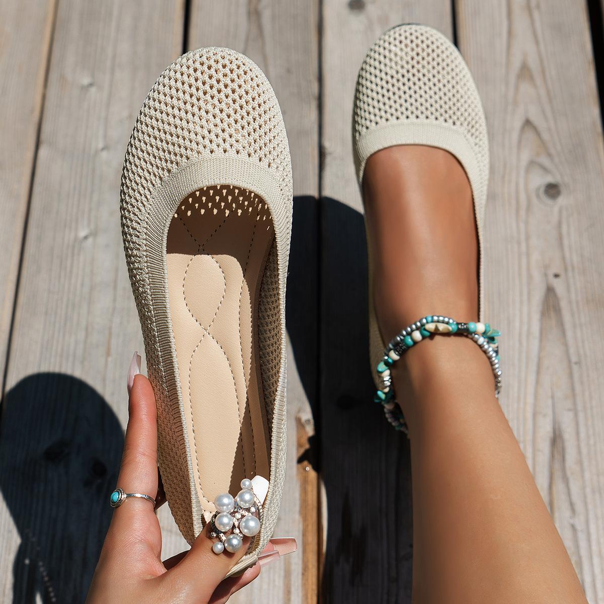 Yoghurt Lente en herfst nieuwe mode ronde kop effen licht mesh ademend grote ondiepe dames platte schoenen enkele schoenen 38 beige