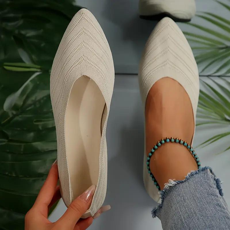Molly Show Dames Puntige Teen Platte Schoenen Effen Kleur Gebreide Instappers Casual Ademende Platte Dames Platte Loafers Comfortabele Damesschoenen 43 wit