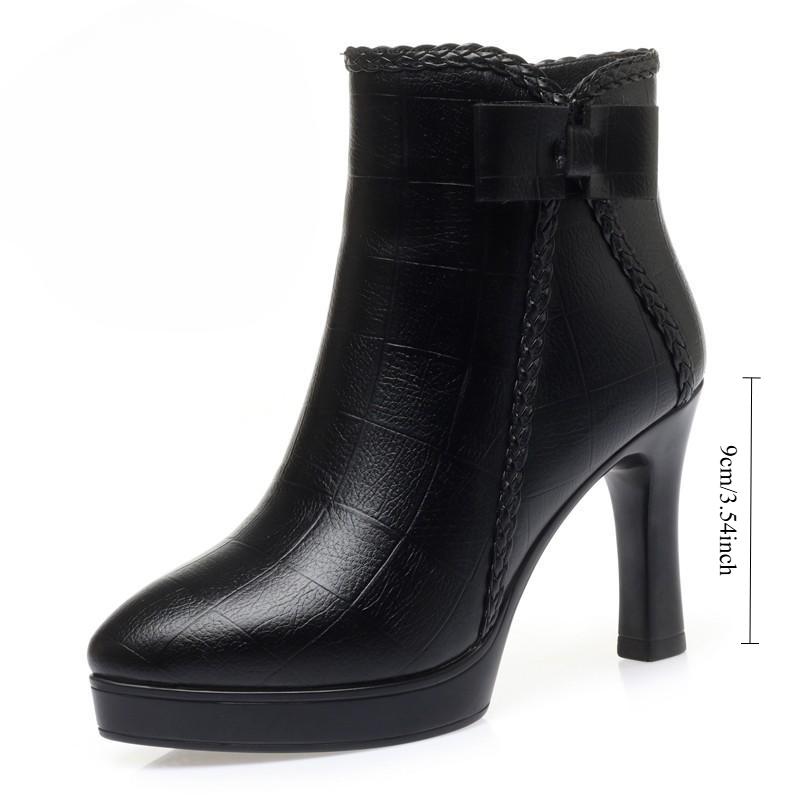 L.RIDING PULO Dames korte laarzen herfst en winter nieuwe bijpassende puntige neus hoge hak laarzen dames stiletto hak dames fleece gevoerde laarzen 34