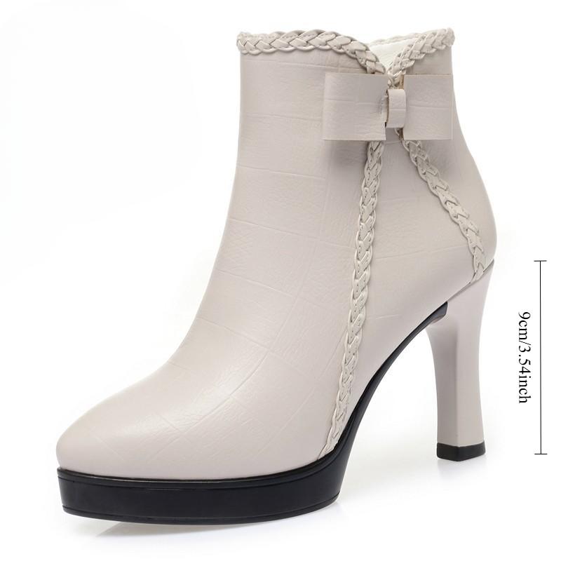 L.RIDING PULO Dames korte laarzen herfst en winter nieuwe bijpassende puntige neus hoge hak laarzen dames stiletto hak dames fleece gevoerde laarzen 34