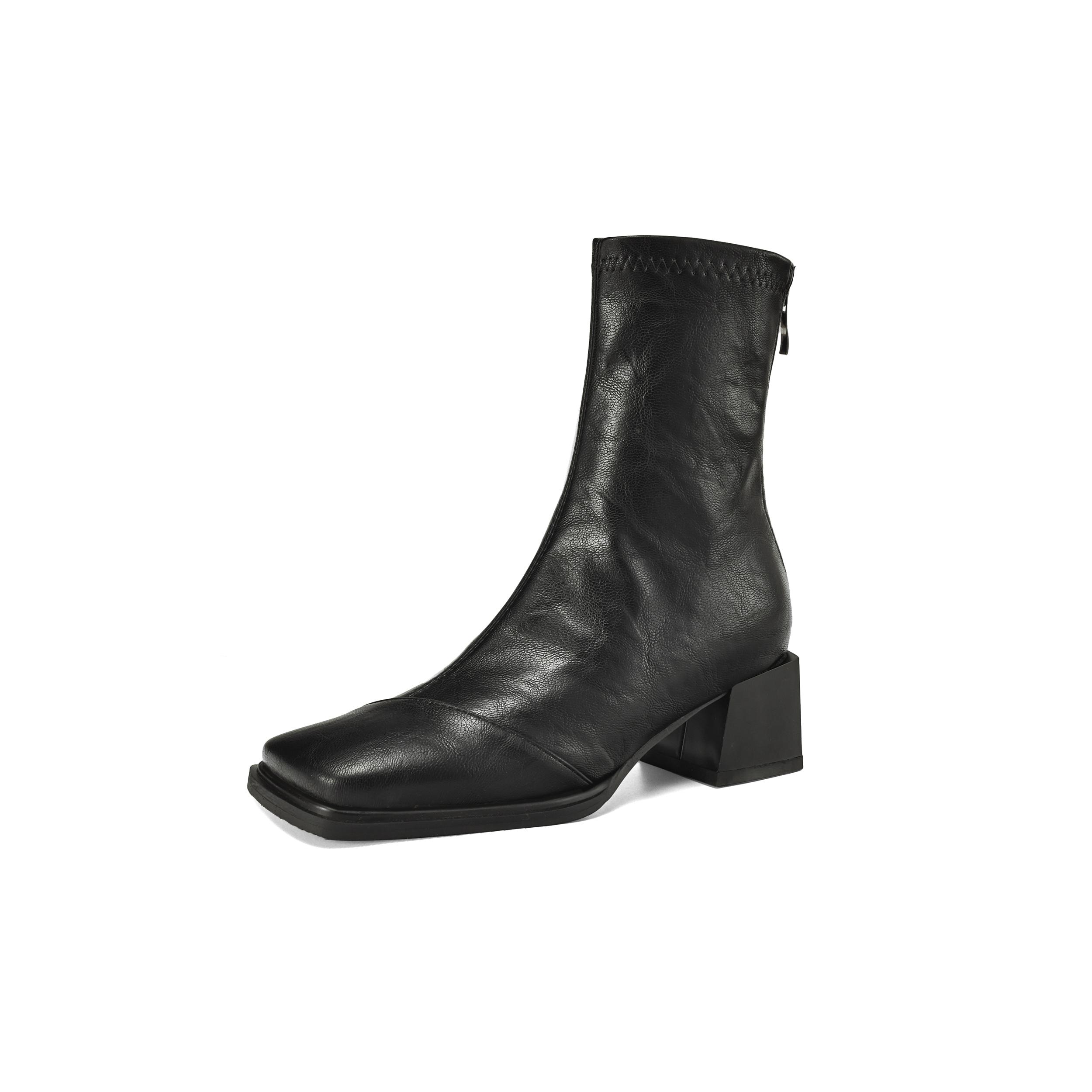 Krazing Pot PU Herfst Winter Schoenen Retro Mode Chunky Hakken Maat 43 Europees Design Houd Warm Enkellaarsjes 39 zwart